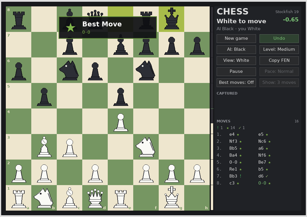 Screenshot of the chess game showing the board and move list